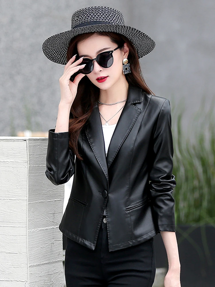 2025年新作 レディース シープスキンレザージャケット スリムフィット 韓国風 本革コート 通勤スタイル 長袖スーツ