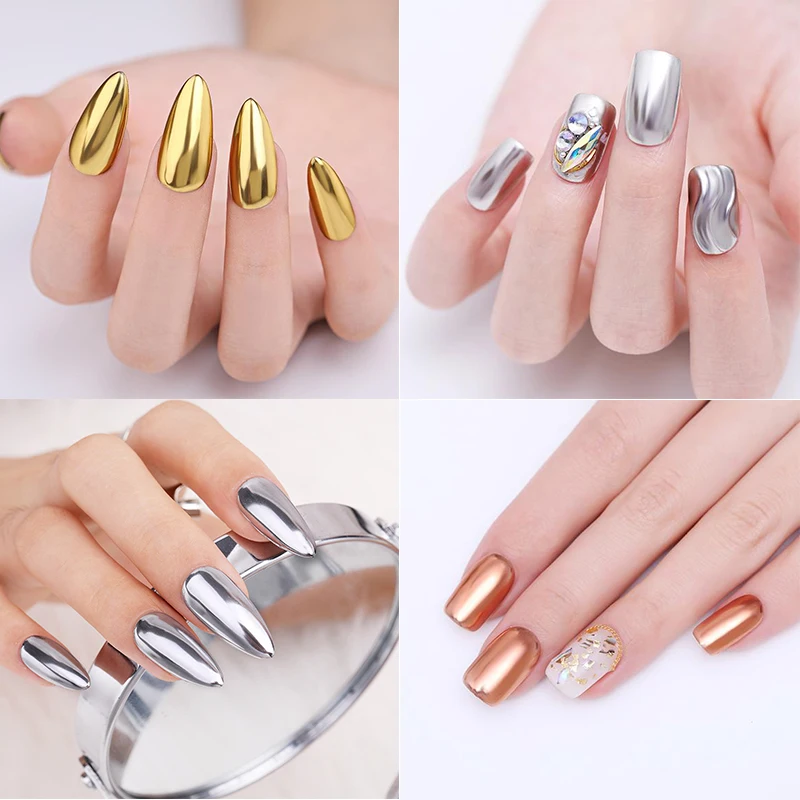 Net 1-2g Gold Silver Mirror Powder 3 Colors Metal UV Gel Polish Chrome Pigment For 2023 DIY Manicure Titanium Gold Powder &*&