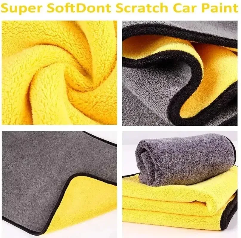 1/5Pcs 30X60cm Car Microfiber Cleaning Towels Thicken Double Layer Soft Drying Cloth Towel Car Care Detailing Towel Wash Rags