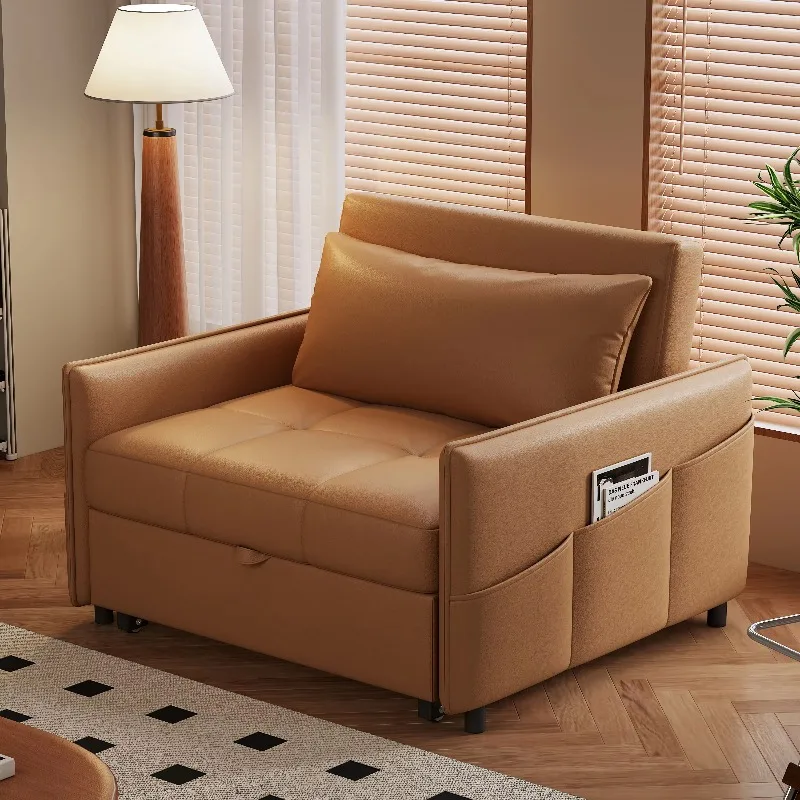 Modern Light Luxury Small Living Room Cat Scratch Leather Sofa Bed Dual-use Telescopic Folding Sofa Bed