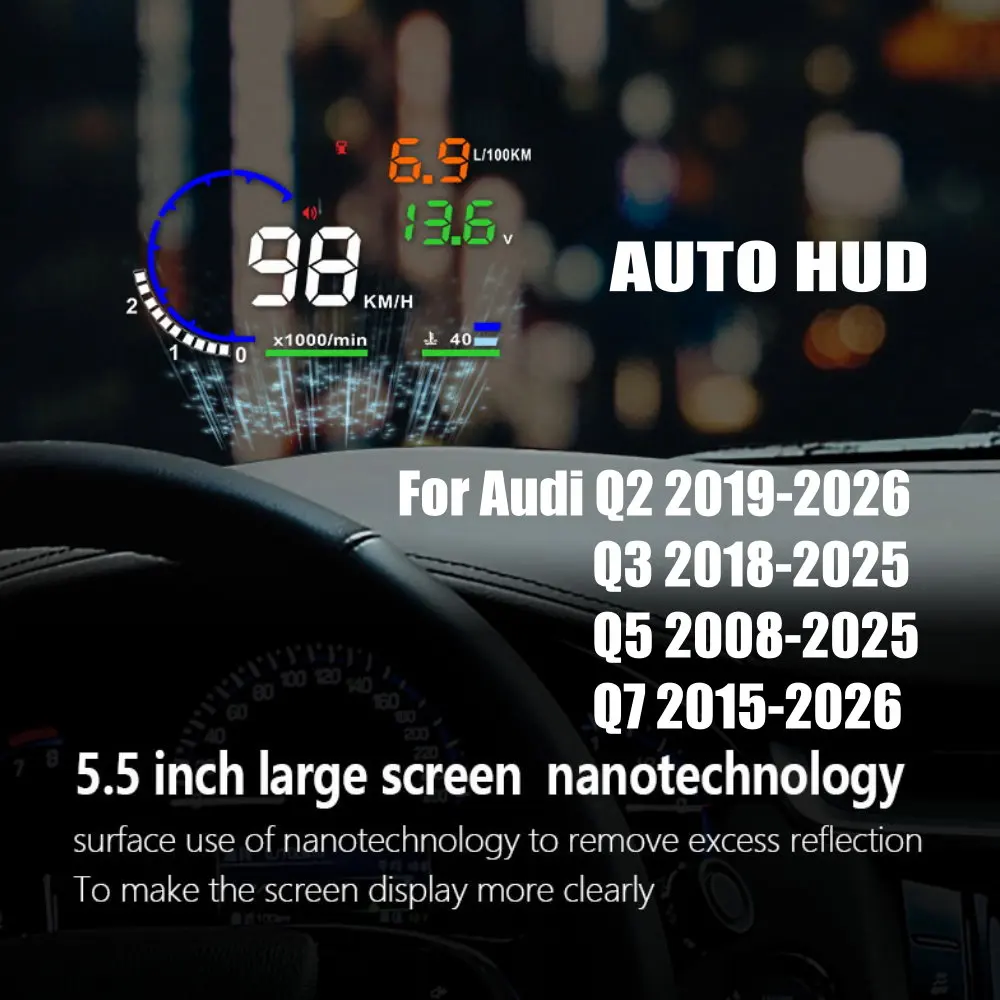 Car HUD Head Up Display LED Windshield Projection For Audi Q2 2019-2026 Q3 2018-2025 Q5 2008-2025 Q7 2005-2026