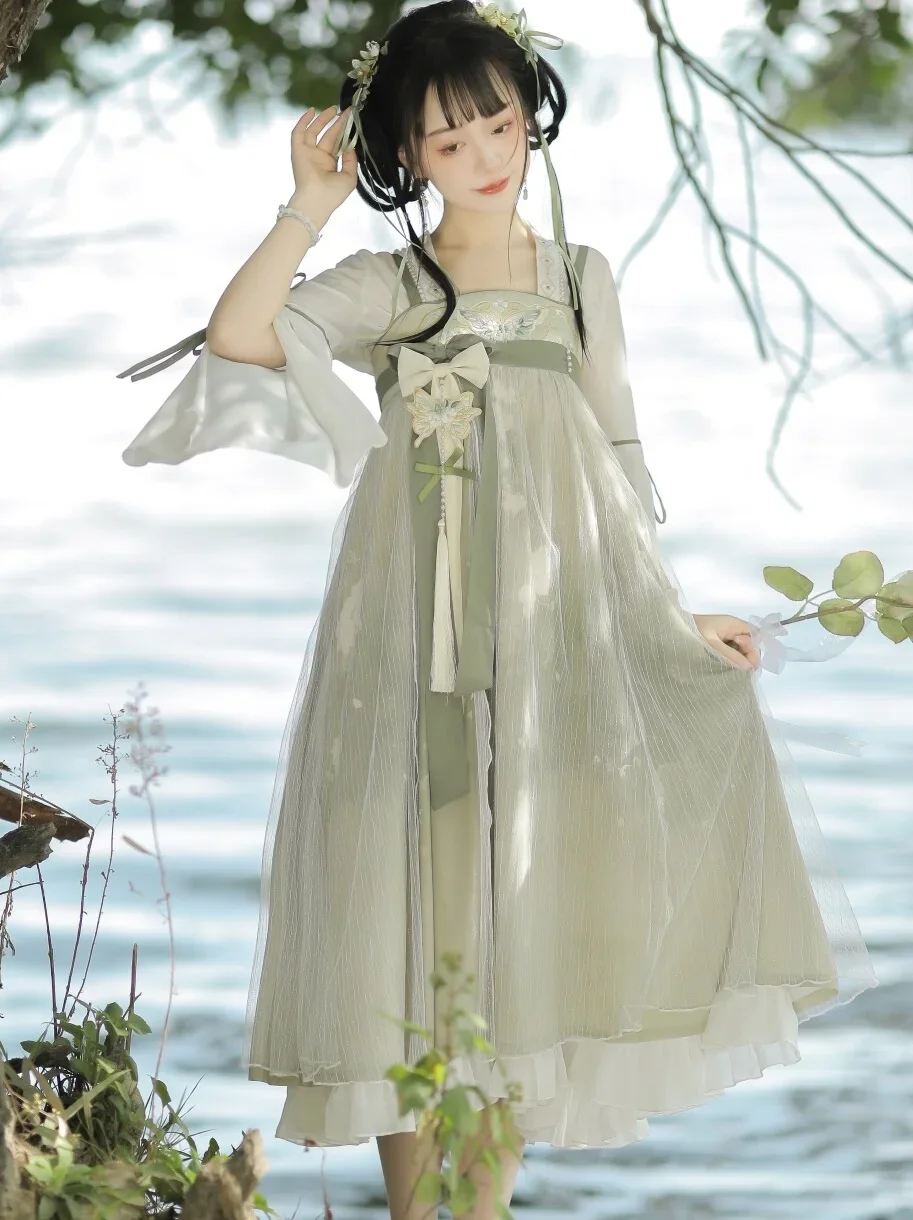 Neue chinesische Stil Damen bekleidung verbessert Hanfu Kleid Han Elemente Top Hosenträger Rock Sommer Performance Wear Shooting Foto