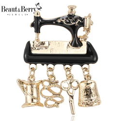 Beaut&Berry Vintage Sewing Machine Brooches for Women Unisex Beautiful Pins Casual Party Accessories New Gifts Friend Decoration
