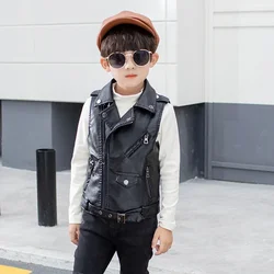 Children's Clothing Children's Leather Vest Versatile Motorcycle Lapel Spring Autumn New PU Leather Boy's and Girl's Vest Jacket