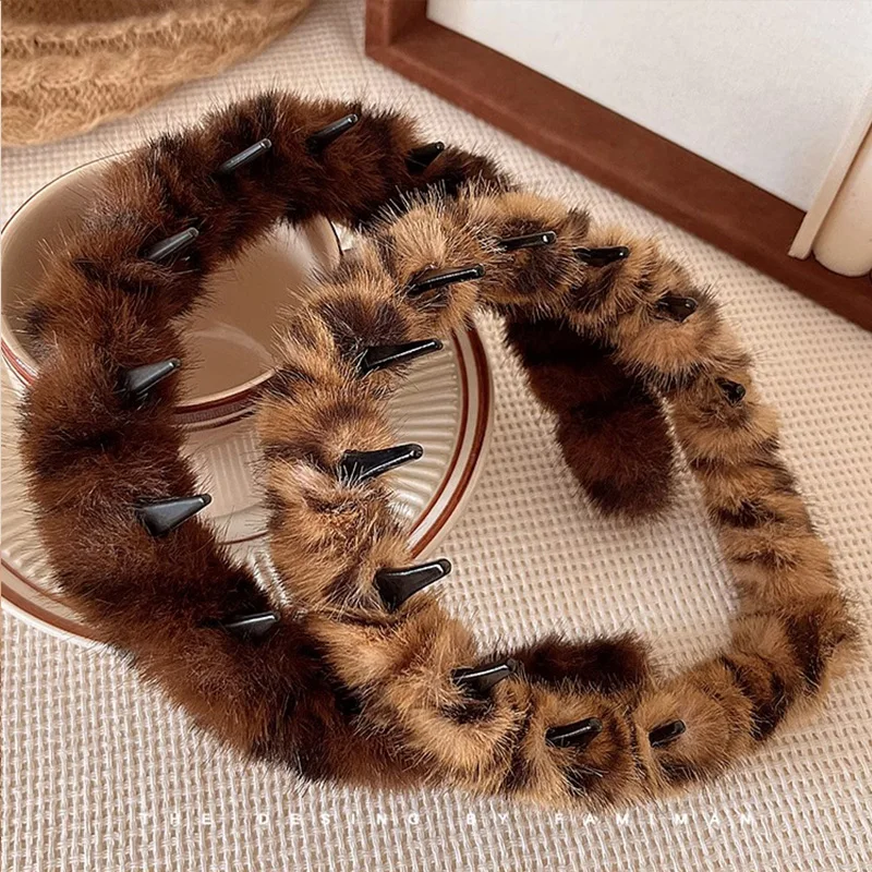 Winter Leopard Print Plush Teeth Hairband For Women Sweet Hair Ornament Headband Hair Band Head Band Fashion Hair Accessories