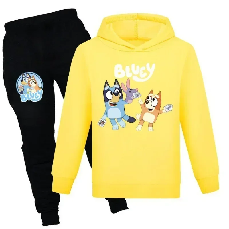 Cartoon Bluey Set di abbigliamento per bambini felpe con cappuccio autunno manica lunga Tshirt pantaloni 2 pezzi Set per ragazze ragazzi vestiti