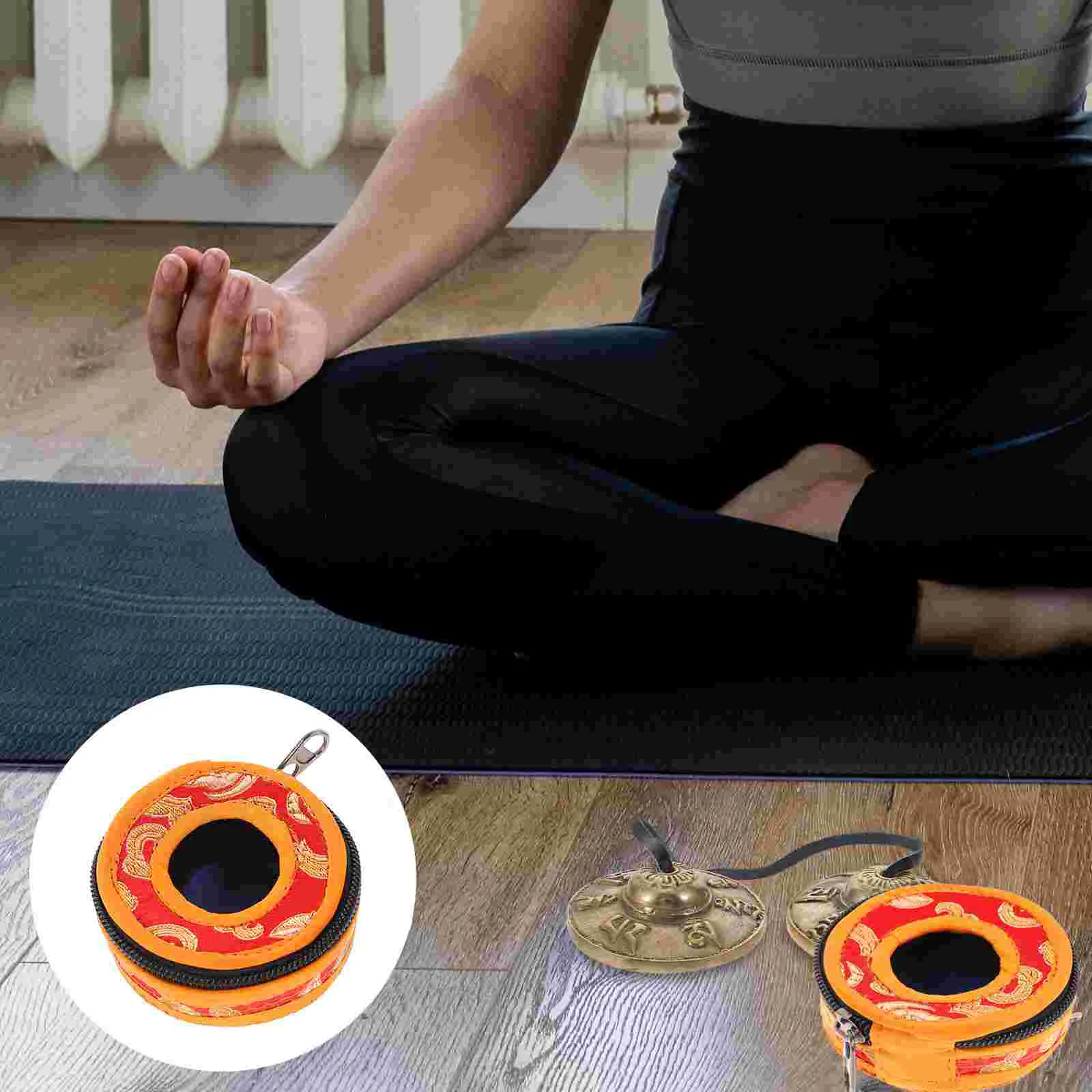 Meditation Bell Container Finger Cymbals Packs Mini Bells Pouch for Pocket Cotton Yoga Tote