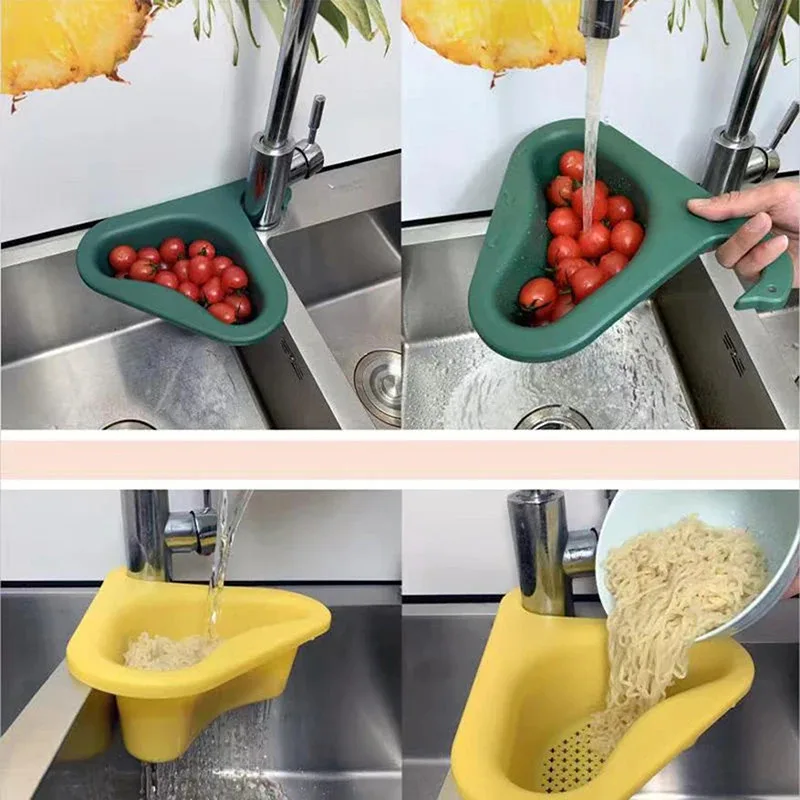 Kitchen Sink Drain Strainer Basket Leftover Garbage Filter Swan Shape Hanging Vegetable Washing Drainer Triangular Storage Rack