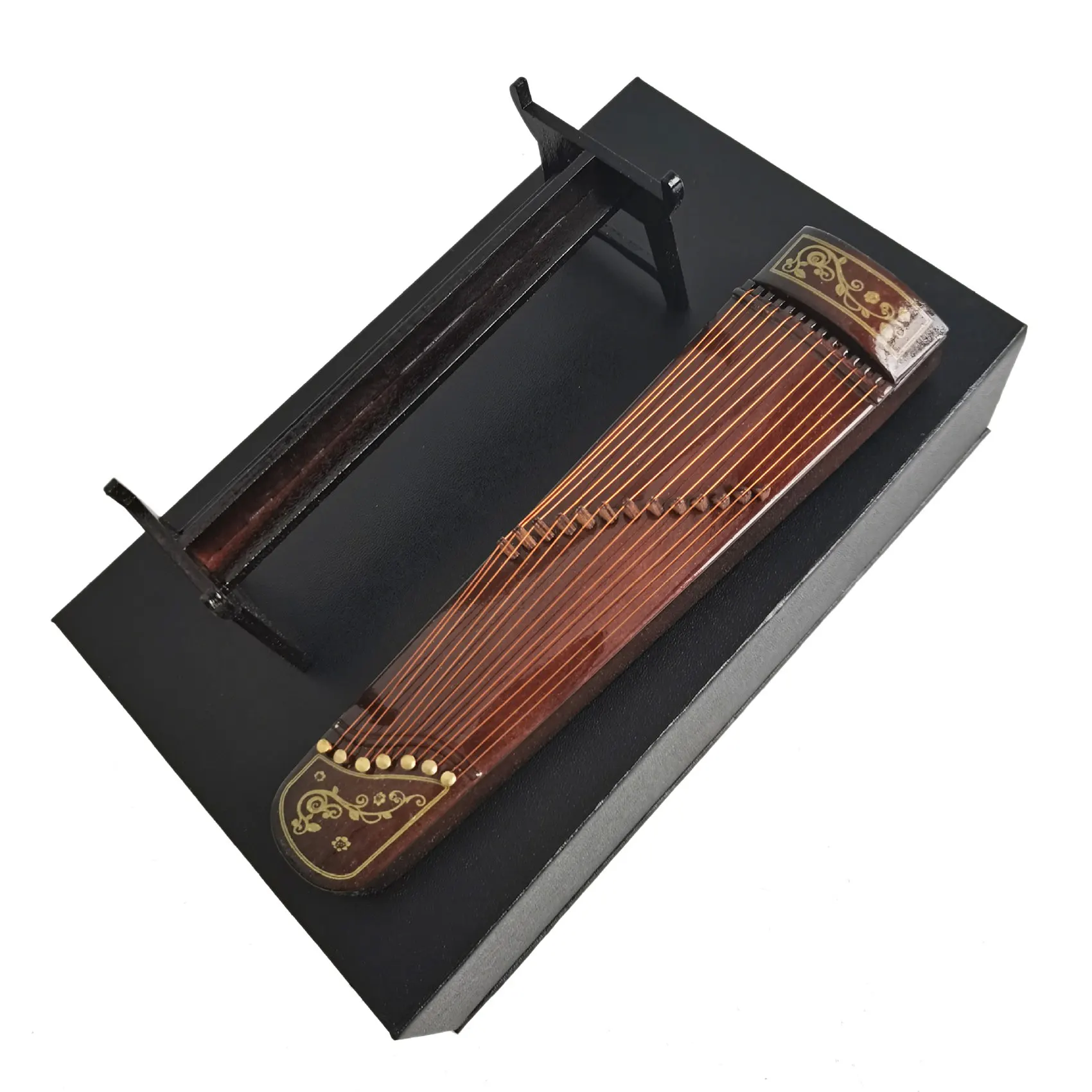 Mini Guzheng Retro Simulation Musical Instrument 1:12 Dollhouse Miniature Ornaments Model Landscaping Decorations Crafts