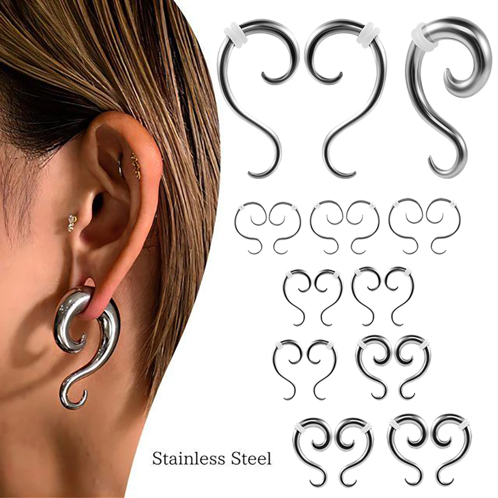 1PC Stainless Steel  Spiral Ear Weights Hangers For Stretched Ears S Shape Ear Plugs Tunnels Body Piercing Jewelry