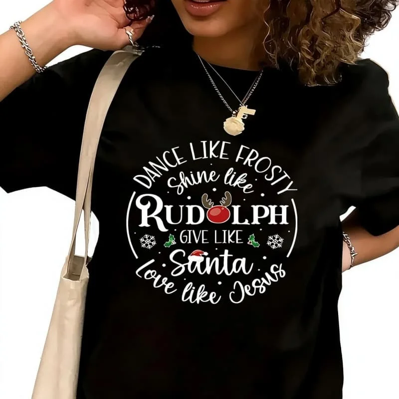 Dance like frosty shine like Women's T-Shirt 100% Cotton Funny Graphic Short Sleeve Tee Novelty Shirt Casual Crew Neck Top S-5XL