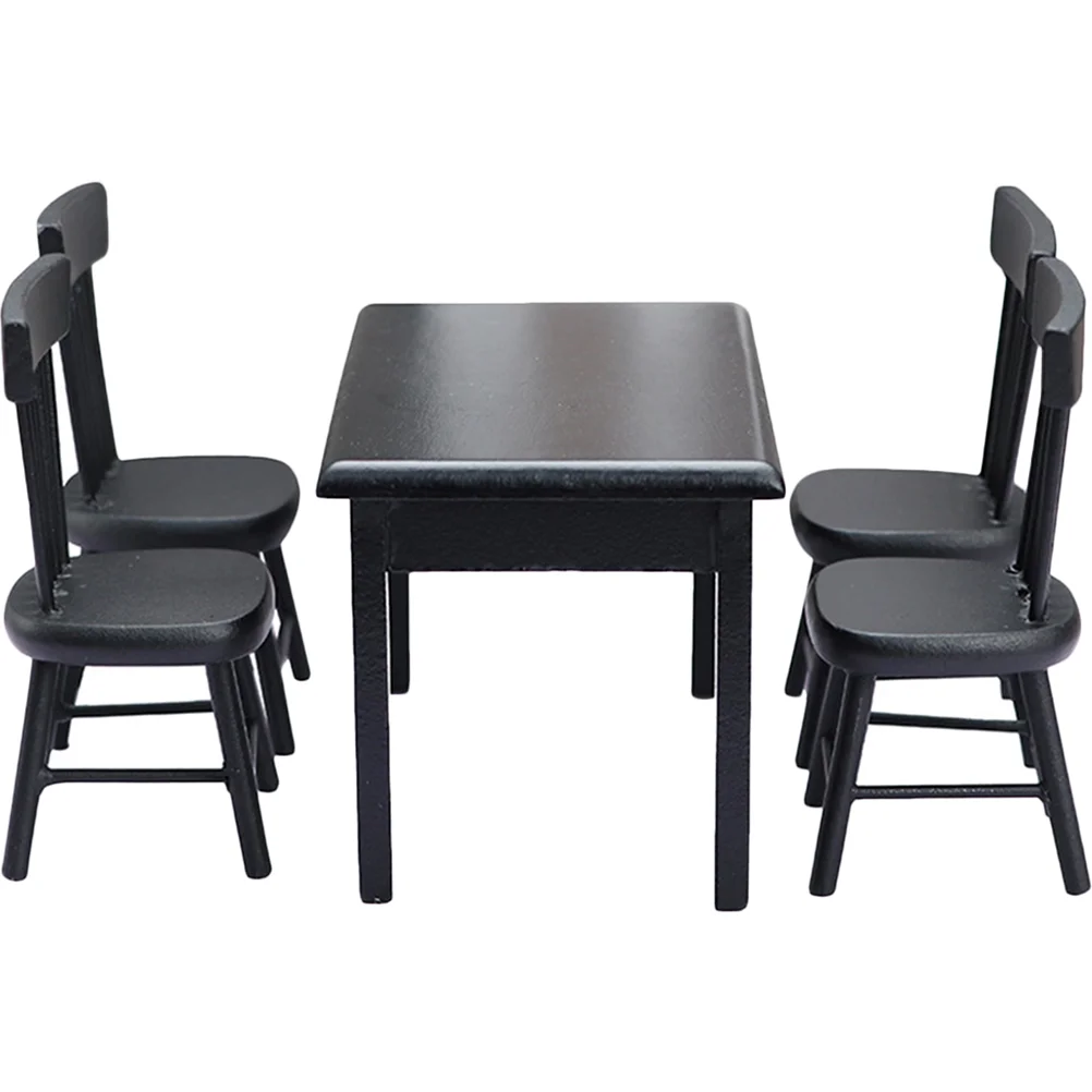 5 Pcs Mini Dining Table Miniature Garden Model Chair Ornament Furniture Tables and Chairs