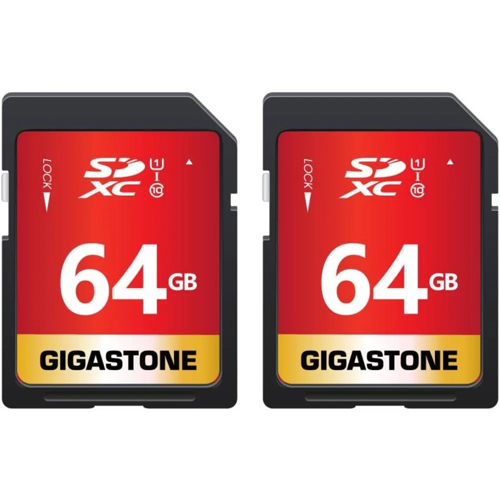 64GB SD Card 2-Pack UHS-I U1 Class 10 SDXC Memory Card High Speed, Up to 100MB/s for Full HD Video with 2 Mini Cases