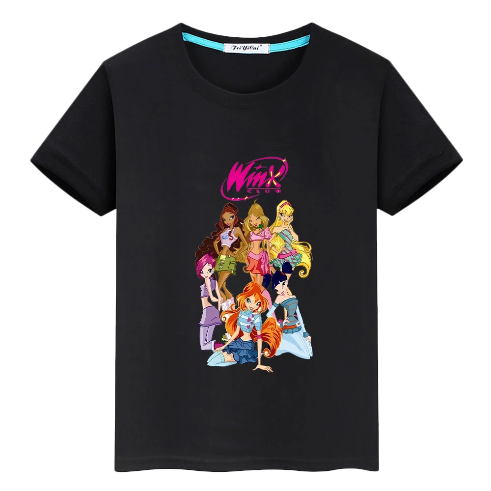 Winx Club print t shirt for kids boy 10year Cartoon 100%Cotton Short anime Tees Tops pride tshirt y2k one piece girls clothes