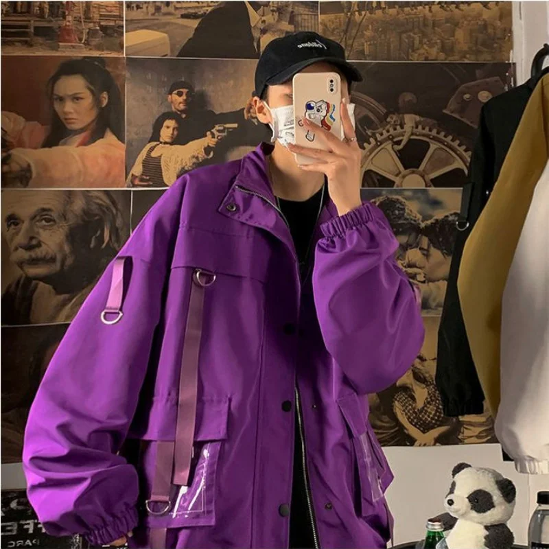 Workwear Jacket Men's Hong Kong Style Hoodless Hip Hop Baseball Uniform Unisex Loose BF Couple High Street Zipper Coat