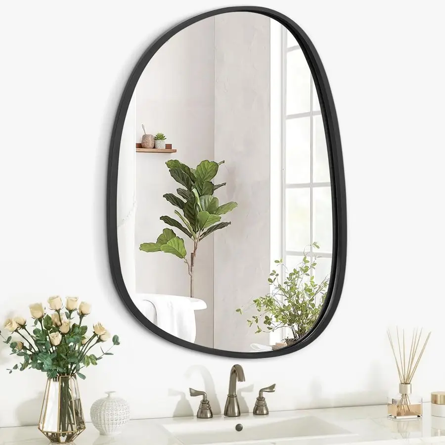 

Frame Hanging Mirror for Wall Asymmetrical Irregular Black Oval Wall Mirror for Bathroom Wall Mirrors Decorative for Bedroom Liv