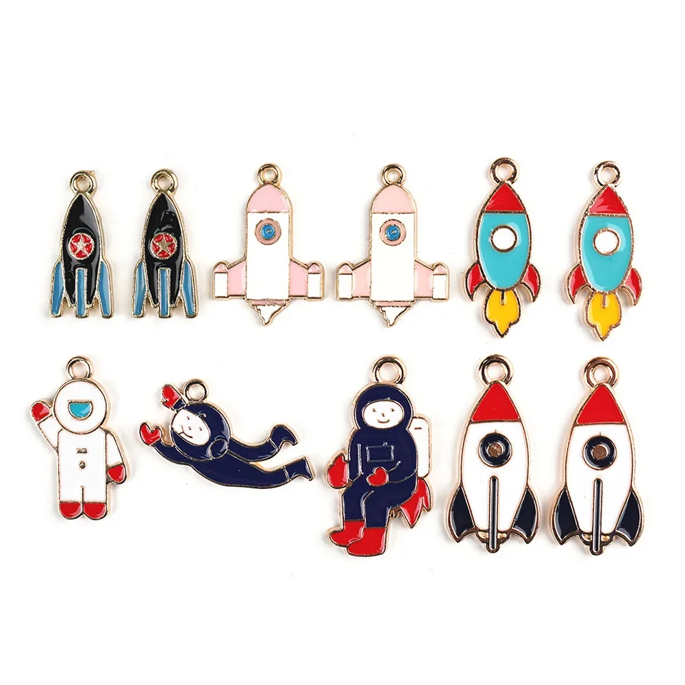 10pcs Airship Rocket Enamel Charms Astronaut Alloy DIY Handmaking Earrings Pendant Fashion Jewelry Accessory