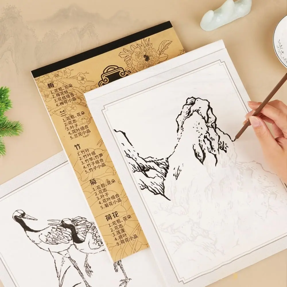 Boceto de pintura china dibujado a mano, figuras Tutorial básicas, línea de paisaje, libro de práctica de borrador, práctica de flores