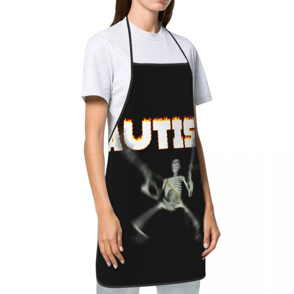 Autism Skeleton Meme Bib Apron Oil & Water Resistant Adjustable Tie BBQ Aprons for Men Women Chef Gifts