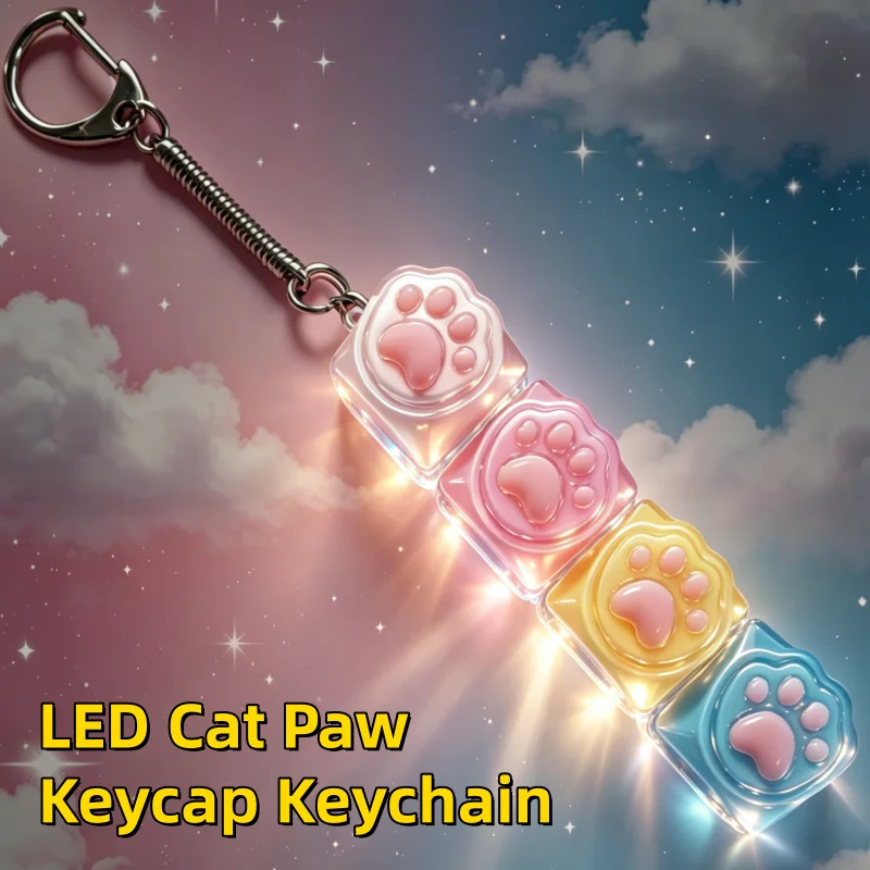Chaveiro LED em Formato de Pata de Gato, Luz para Teclado Mecânico, Brinquedo Antiestresse, Chaveiro Macio e Fofo para Escritório, Presente para Aliviar a Ansiedade