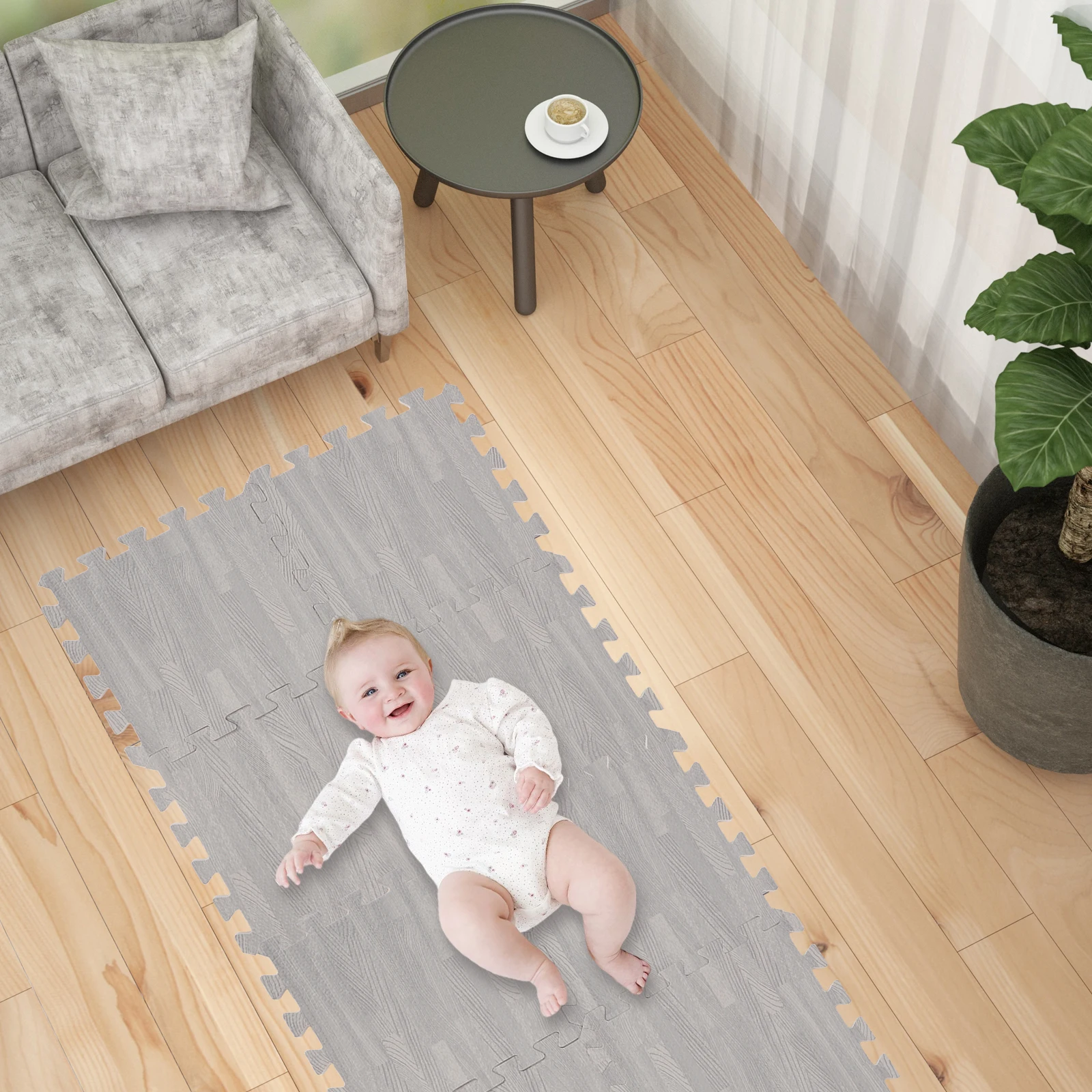 8 Uds. Esponja gruesa de grano de madera gris, alfombrillas de gimnasio, almohadillas de espuma para el suelo, rompecabezas para juegos de bebés, azulejos entrelazados, alfombrillas para hacer ejercicio en casa