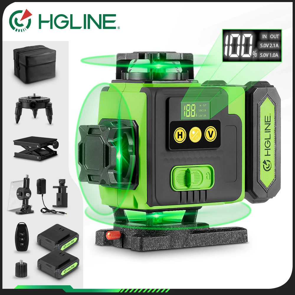 HGLINE 16 Linien 4D-Laser-Wasserwaage, APP-Fernbedienung, wiederaufladbar, selbstnivellierend, 360-Grad-Laser, 6000 mAh, großer Li-Ionen-Akku
