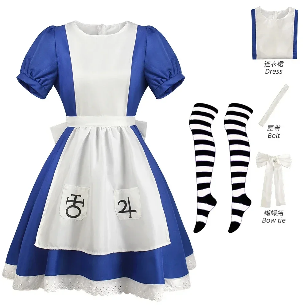 Game Alice Cosplay Kostüm Game Alice Madness Returns Damen Halloween Party Kostüm Lolita Kleid Übergröße