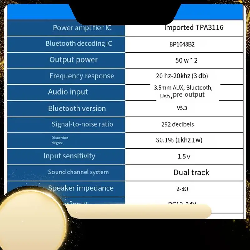 

TPA3116 Bluetooth 5.3 Digital Power Amplifier Hifi Stereo Power Amplifier Audio Amplifier USB Decoder 50W+50W Durable A