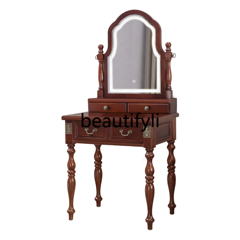 Pure solid wood with lamp 50-60-70 cm mini small apartment dresser 1 meter pure solid wood 80-90 American dressing table