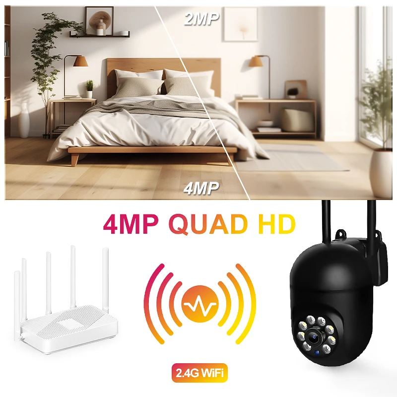 2K HD 4MP 2.4G 와이파이 카메라 PTZ 8배 디지털 줌 컬러 야간 투시 야외 보안 보호 4MP CCTV IP 카메라 양방향 음성