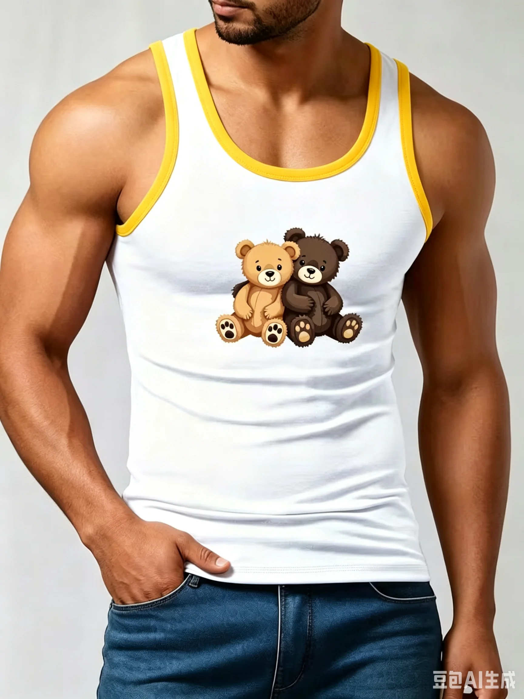 Fashion men's cartoon toy bear 3D printed vest summer sleeveless casual sports vest round neck breathable men's T-shirt and vest