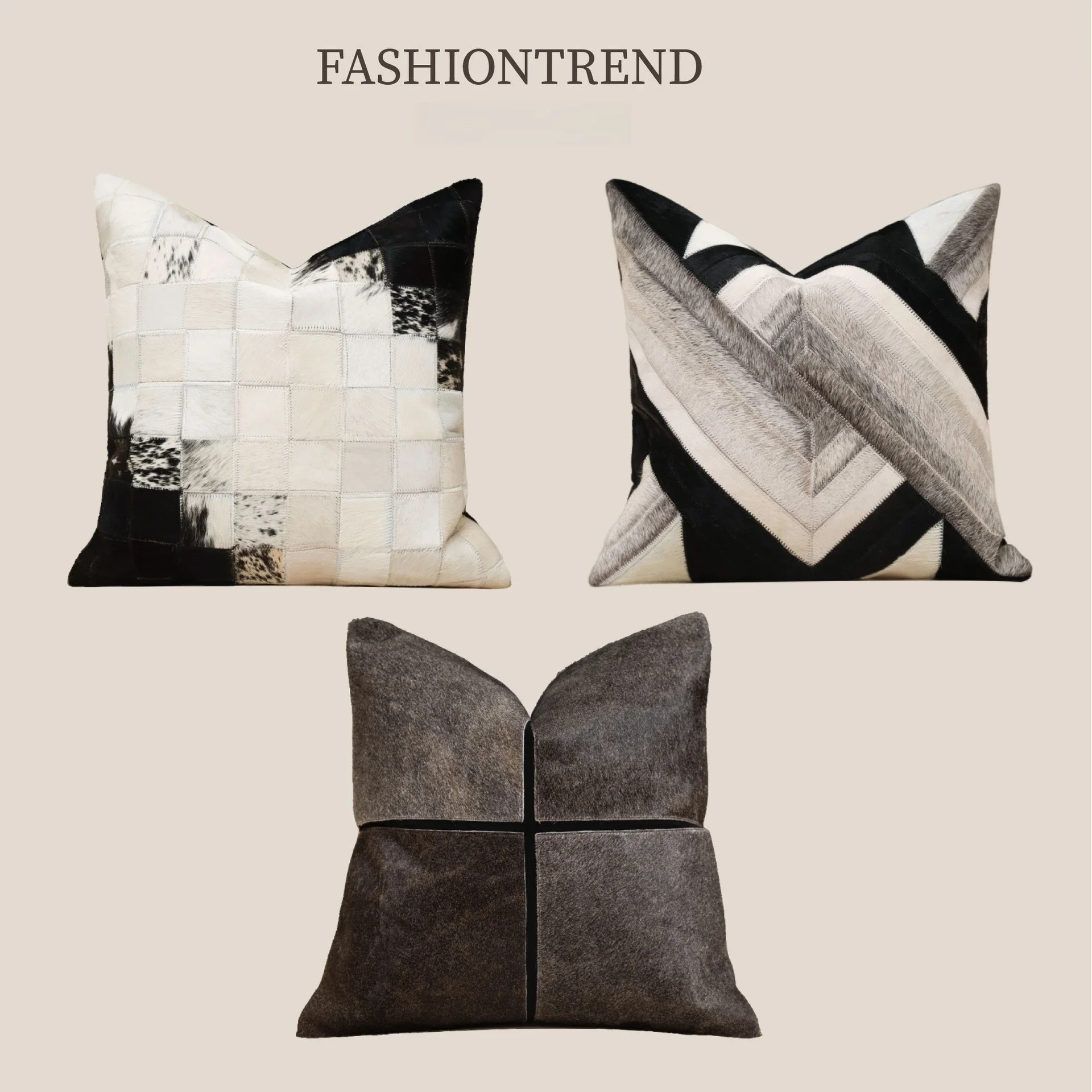 Luxury Faux Leather Spliced Pillow Cover Hand‑Stitched Cushion Case for Sofa Home Decor