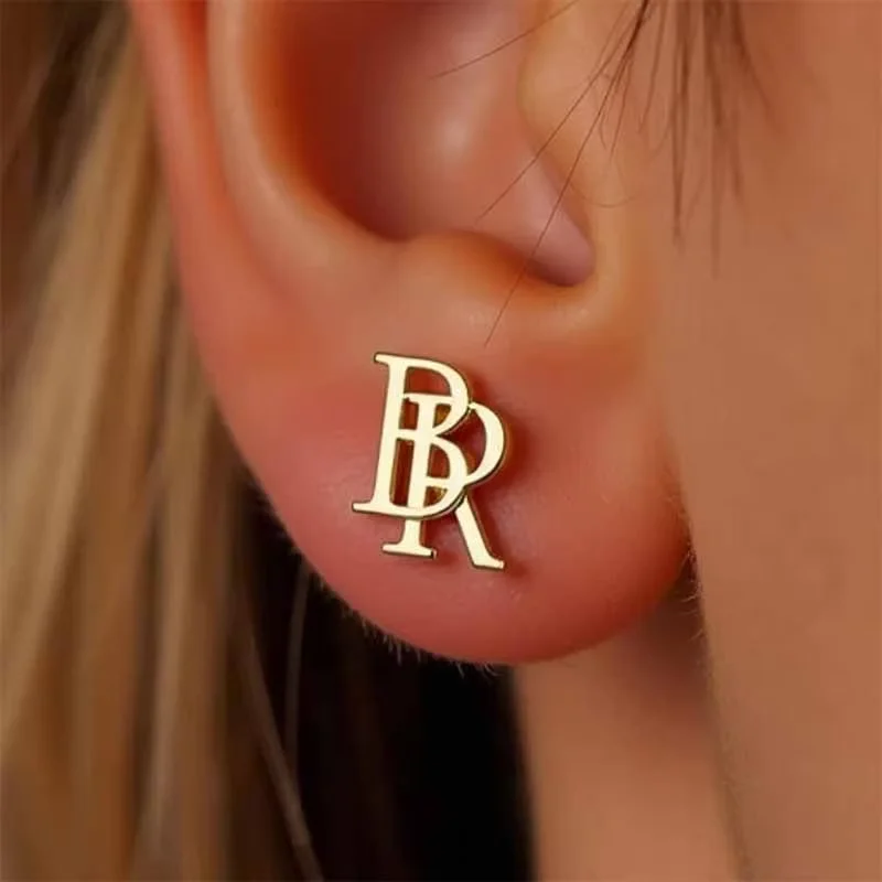 

1 Pair Custom Intertwined Letter Earrings For Women Personalized Monogram Initial Stud Earring Trendy Stainless Steel Jewelry