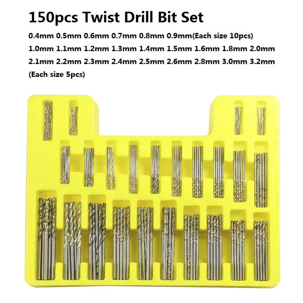 150pcs HSS Twist Drill Bit Set 0.4-3.2mm Mini  For DIY Hobby Craft Woodworking Gun   Cutter