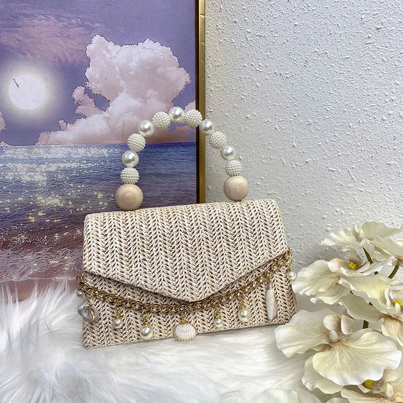 

Hand-woven beaded pearl shell conch seaside beach style leisure pastoral style bag cover handbag
