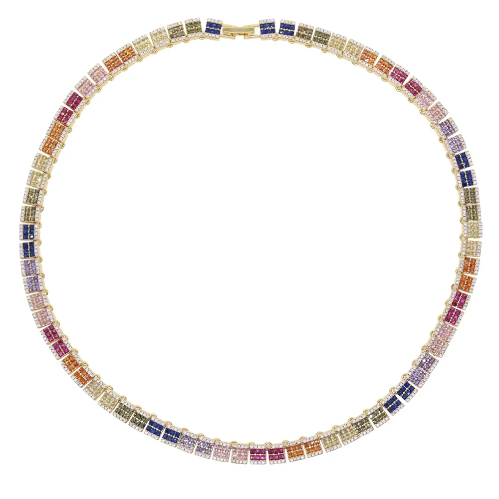 New Classical Bling Cz Tennis Chain Colorful Zircon Iced Out Choker Necklace Men Women Hip Hop Jewelry Wholesale