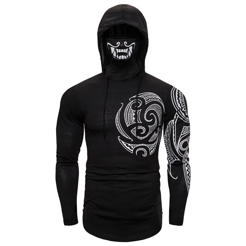 HKSH Spring Summer Elastic Hooded T-shirts Men's Tide Dark Ninja Sweatshirt Skull Mask Streetwear Fashion Print Chic Tops HK1826