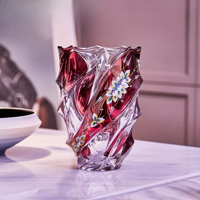 Crystal glass vase enamel flower festive red home decoration vase light luxury