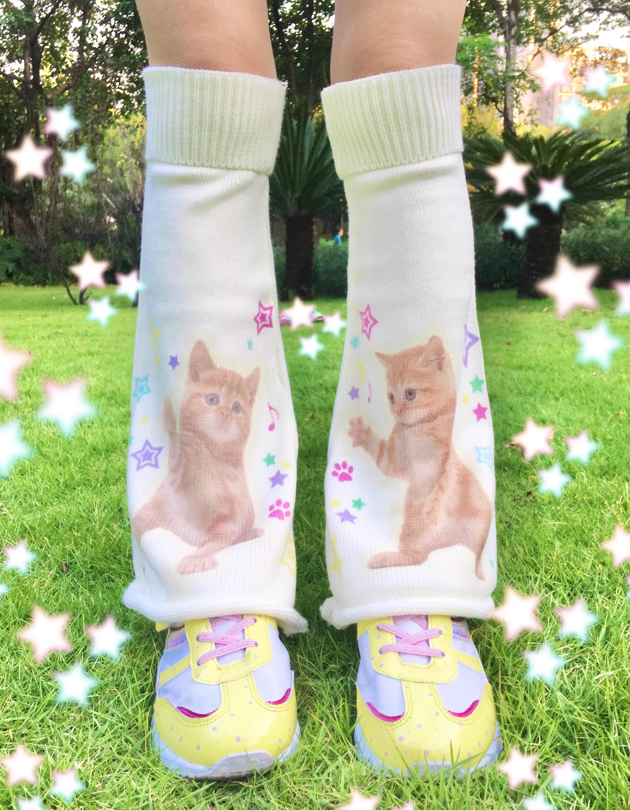 Y2k Cute Happy Kitten Millenia Hottie Foot Cover Women Leg Sleeves Cat Girls Knee Sleeve