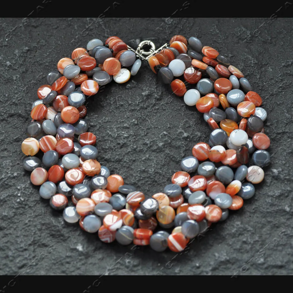 

MTC·STAR 6Row 19" 14mm Natural Red Gray Coin Dreamful Agate Necklace ( Z14530 )