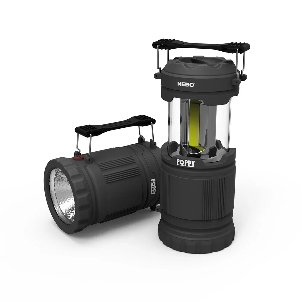 Battery Operated 300 Lumen Gray Lantern and 150 Lumen Spotlight Adjustable Handle Waterproof Impact Resistant COB Light