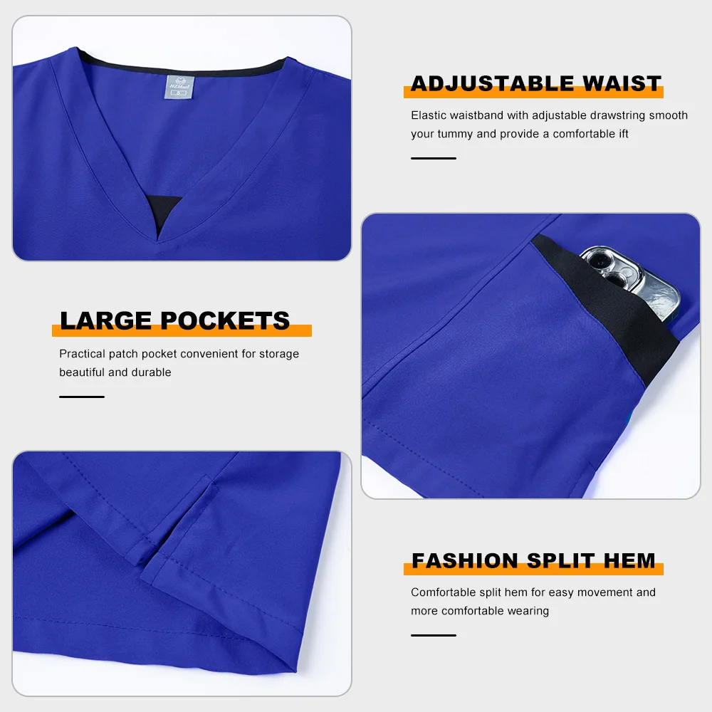 Elastyczna odzież z krótkim rękawem i dekoltem w kształcie litery V, szczotkowana do klinik dentystycznych, salonów kosmetycznych, sal operacyjnych i pielęgniarek