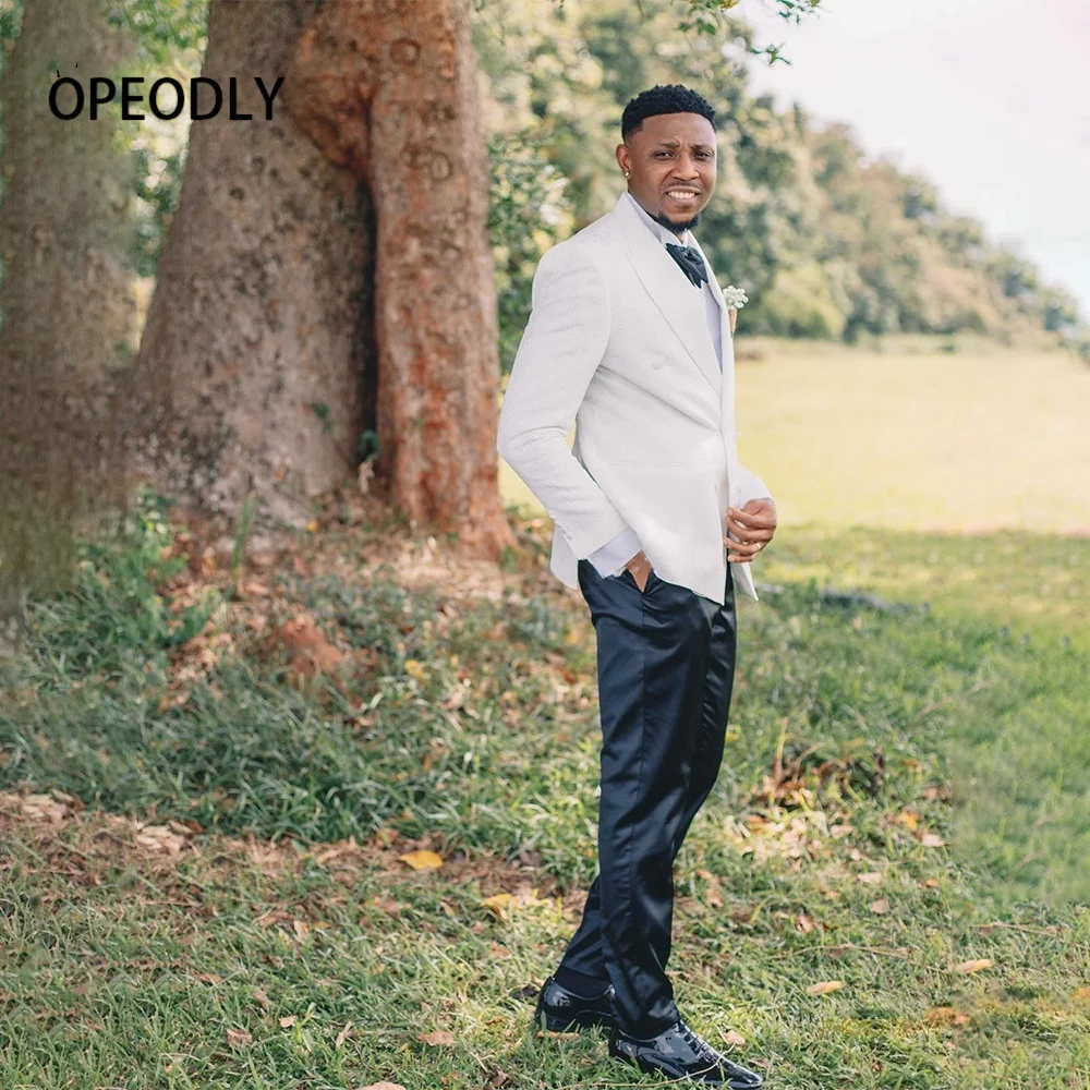 

Ivory Men Suit Attire For Wedding Double Breasted Jacket Pants 2 Piece Sets Groom Dinner Party Tuxedo Ropa Hombre Customized