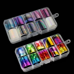 10pcs Set di lamine per unghie olografiche trasparente AB colore Nail Art Transfer Sticker Galaxy Manicure DIY Holo Sticker Matte