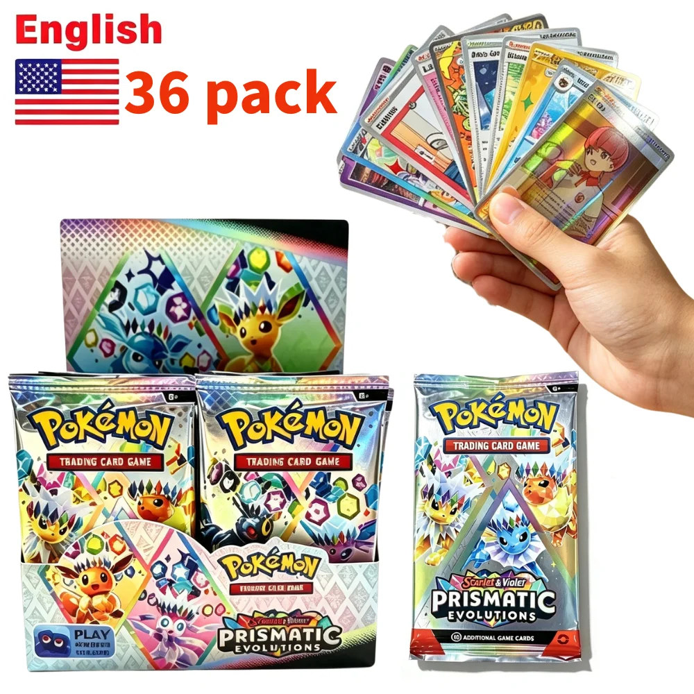 360 piezas de cartas raras Pokémon TCG en inglés, Eevee Prismatic Evolutions Rivals Black Bolt, para que los fans coleccionen y compitan en batallas.