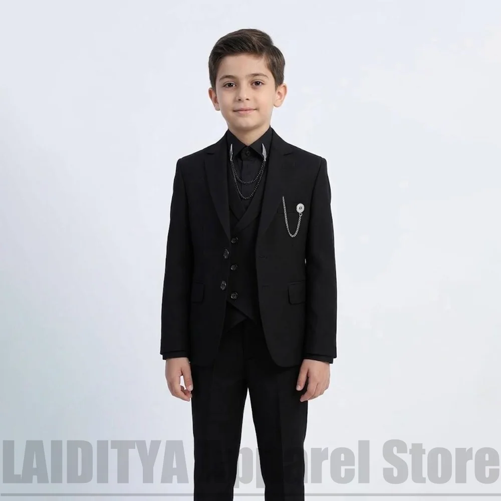 Kids Boys Fashion Black Formal Suit Three Pieces Blazer Waistcoat Trousers Tuxedo For Wedding Birthday Party Outfit 2026