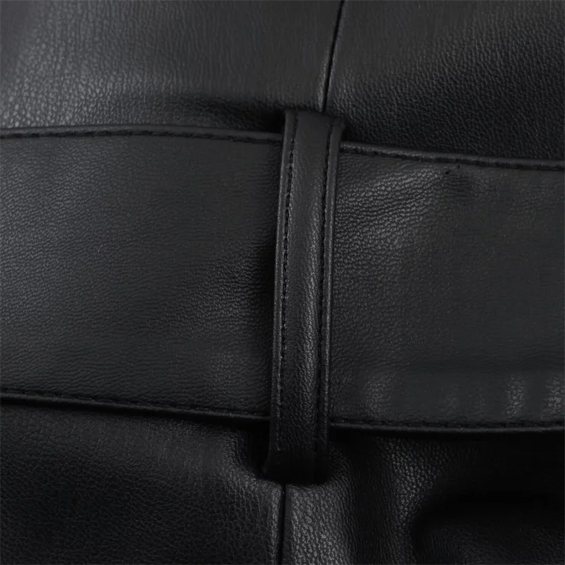 Damenmantel 2025, Herbst/Winter, neuer Stil, schwarzer Langarmmantel mit Kunstledereffekt und dekorativem Pelzkragen, High-End