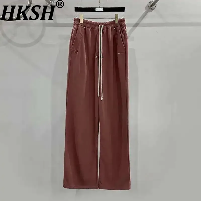 

HKSH Spring New Dark RO Style Wide Leg Zipper Loose Straight Casual Pants For Men And Women Tide Chic Punk Fashion Cotton HK0130
