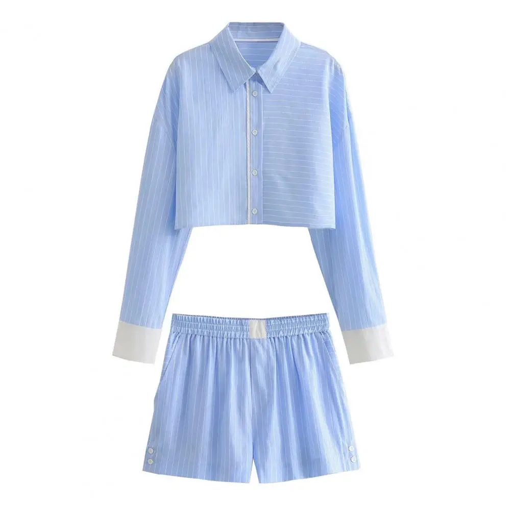 Woman 2 Pieces Sets Fashion Stripe Shirts Top Casual Shorts Sets Summer 2024 Women Suit Two Piece Set Womens Outfits