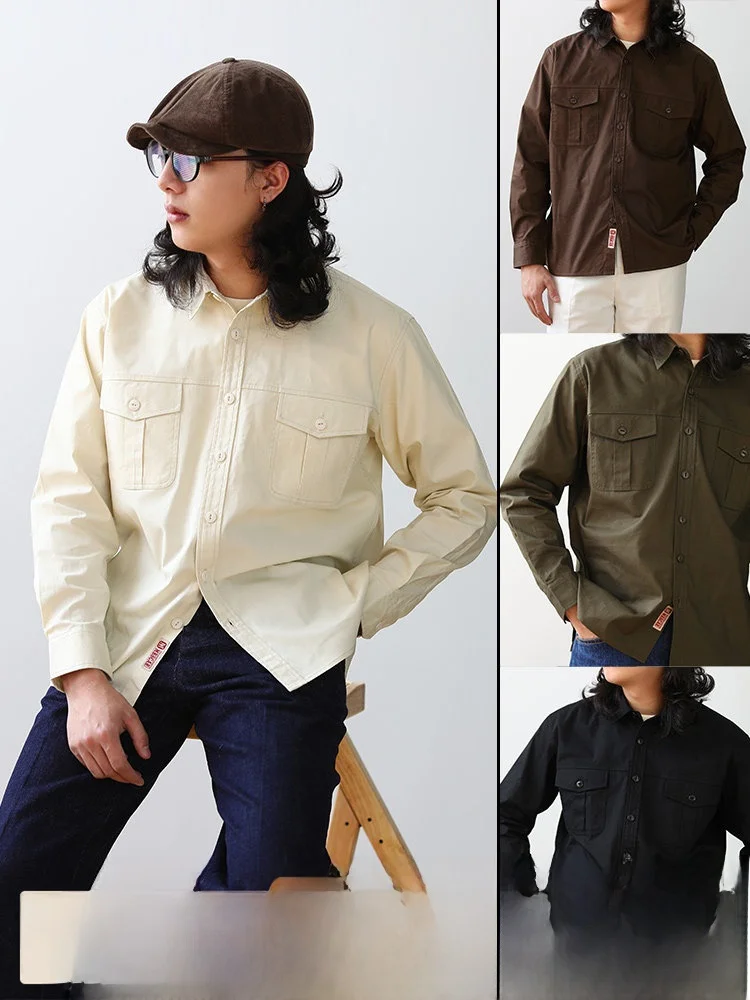 

MBBCAR Slim Fit Heavyweight Pure Cotton irt American Retro High End Workwear Long Sve Color Men's irt